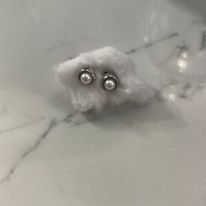 Elegant Silver Pearl Stud Earrings